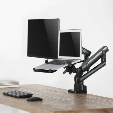 Aisens Soporte de Mesa con Contrapeso Giratorio e Inclinable para Portátil y Monitor de 17 a 32 Pulgadas - Negro